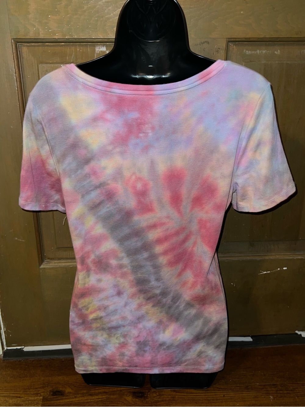 A New Day Colorful Abstract Tie-Dye V-Neck Modal Short Sleeve Shirt Size M - Picture 6 of 9